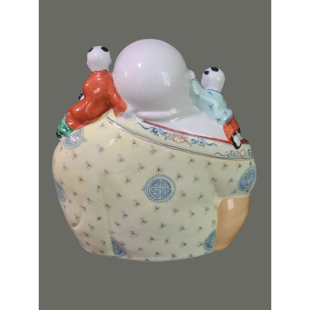 Rose Vintage Hand Painted Colorful Famille Rose Fertility Happy Buddha Statue For Sale - Image 8 of 11