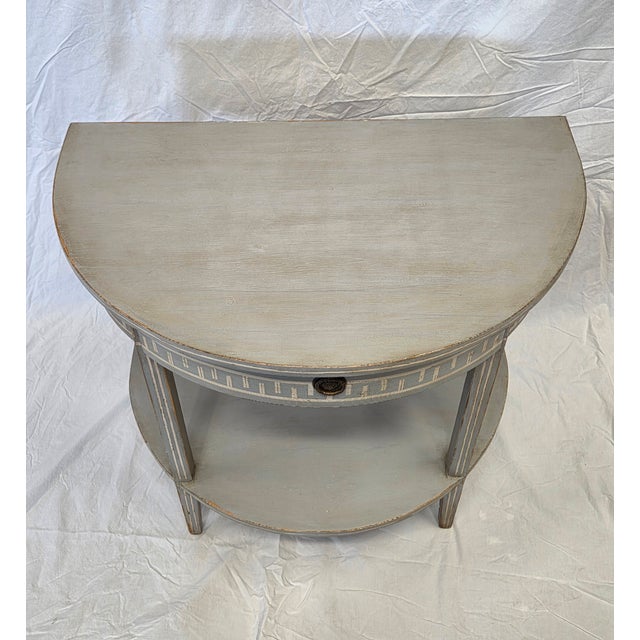 Vintage Pine Gustavian Style Painted Demi-Lune Tables - A Pair For Sale - Image 9 of 14
