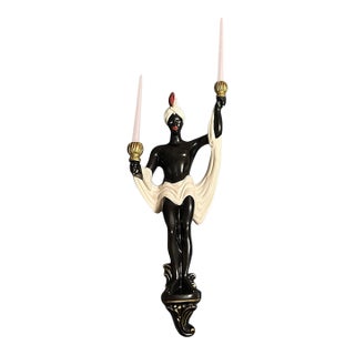Antique Blackamoor Figural Sconce, Rare Unusual Vintage Chalkware For Sale