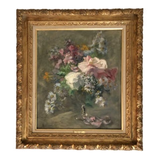 Early 20th Century Oil on Canvas Still Life With Flowers, by Listed French Artist Marthe Orant For Sale