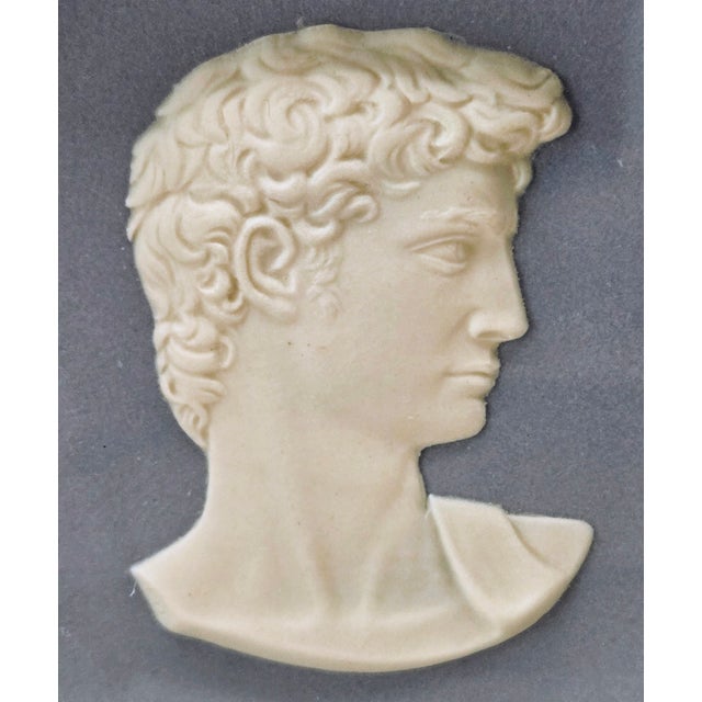 English Vintage Wedgwood Collectors Society Blue Jasperware “David” Portrait Plate in Black Frame For Sale - Image 3 of 10