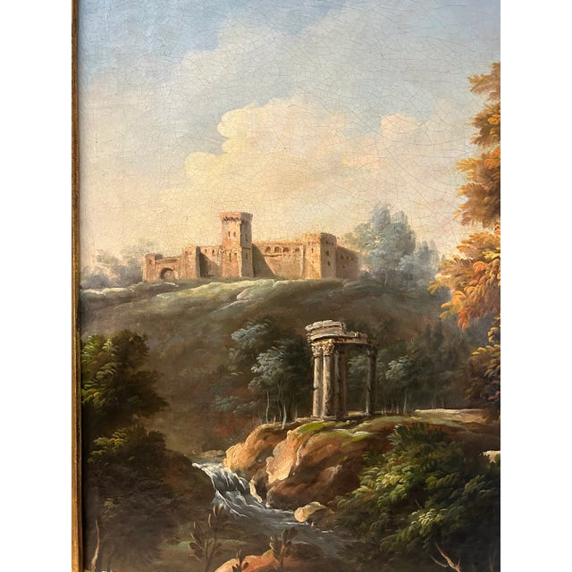 Green Large 19th C. Antique Flemish Classical Landscape Painting For Sale - Image 8 of 12