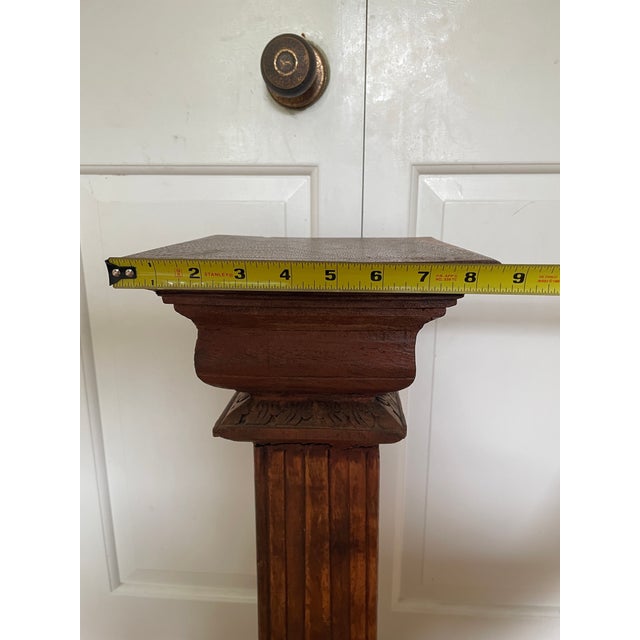 Brown Antique Wooden Carved Column Pedestal Plant Stand For Sale - Image 8 of 12