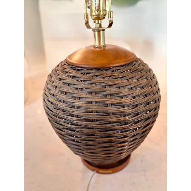 2020s Lauren by Ralph Lauren Rattan and Wood Table Lamp, With Shade For Sale - Image 5 of 12