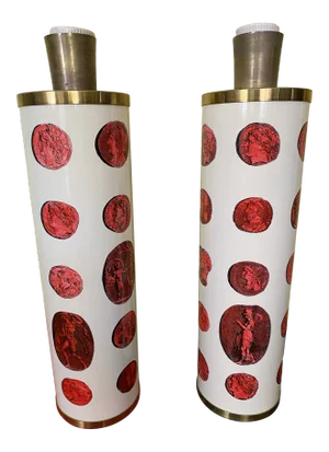 Piero Fornasetti Roman Coin Italian Table Lamps - a Pair