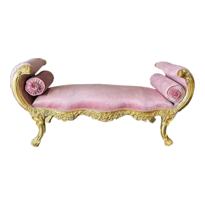 Baroque Style Light Pink Velvet Bench With Gold Details