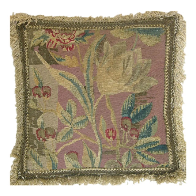 Antique 17th Century Brussels Tapestry Pillow - 16'' X 16'' For Sale