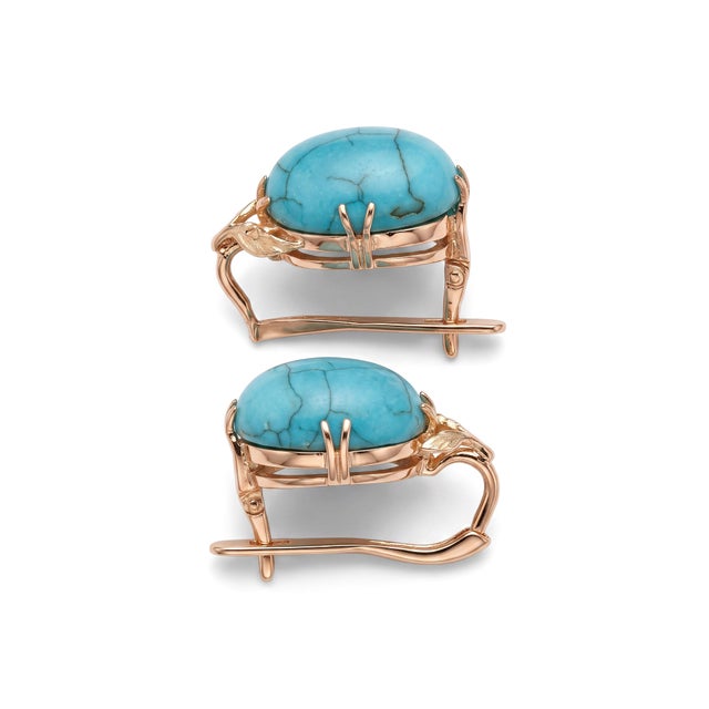 Blue Vintage 14kt Yellow Gold Natural Turquoise Cabochon Earrings, Pair For Sale - Image 8 of 9