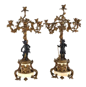 French Bronze and Marble Six-Light Candelabras, 19th Century - A Pair