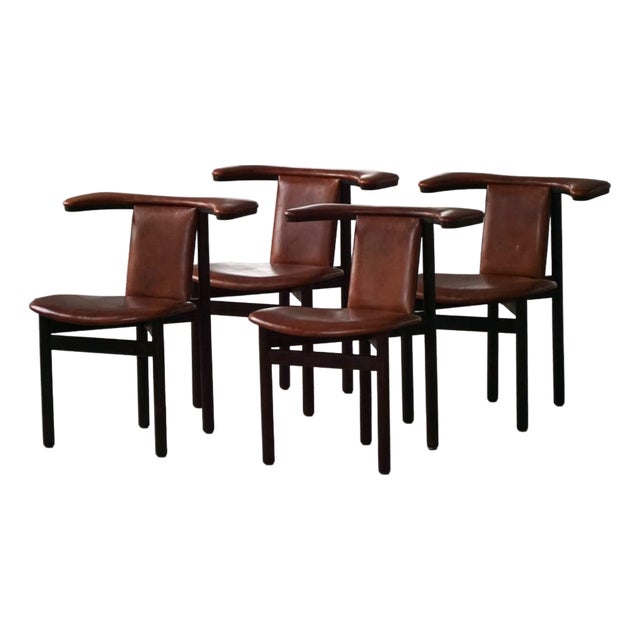 Frederik VII Dining Chairs in Oak and Leather by Hans Olsen, 1960s, Set of 4 For Sale