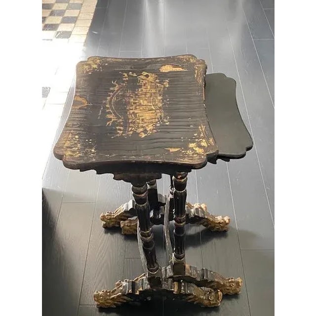 Asian Antique 19th Century Chinoiserie Gold and Black Lacquer Nesting Tables - Set of 2 For Sale - Image 3 of 13