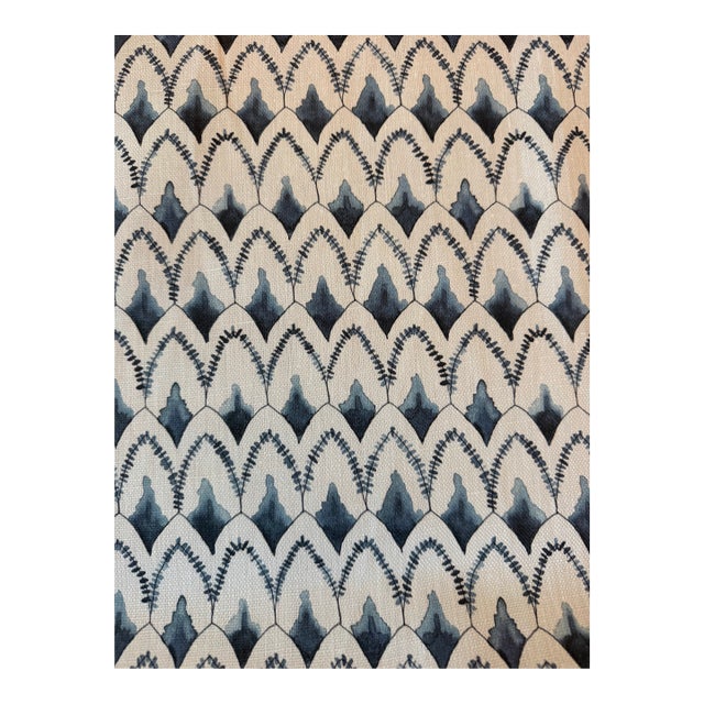 Erika Powell Textiles Linen Print Fabric- Arrowhead Relief Indigo 5 1/2 Yards For Sale