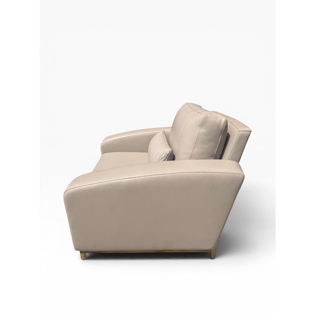 Theodore Alexander Contemporary Taupe Leather Lounge Chair With Brass Accents For Sale - Image 9 of 16