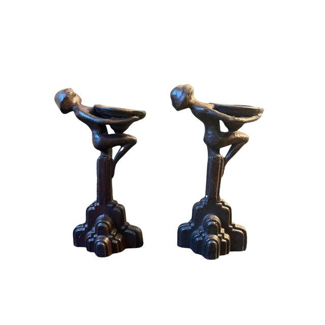 1920s Art Deco Spelter Figural Compote Sculptures- a Pair For Sale - Image 6 of 13