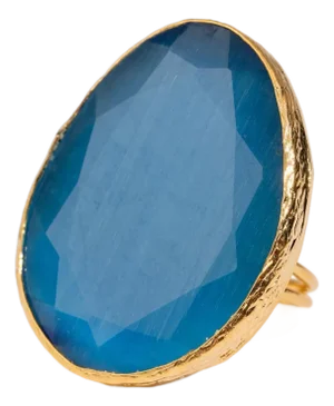 Gypsy Soul Blue Cat Eye Gold Statement Ring, Size 8