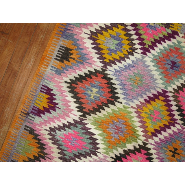 Farmhouse Mid 20th Century Colorful Small Square Vintage Turkish Kilim, 3'9'' X 4'6'' For Sale - Image 3 of 6