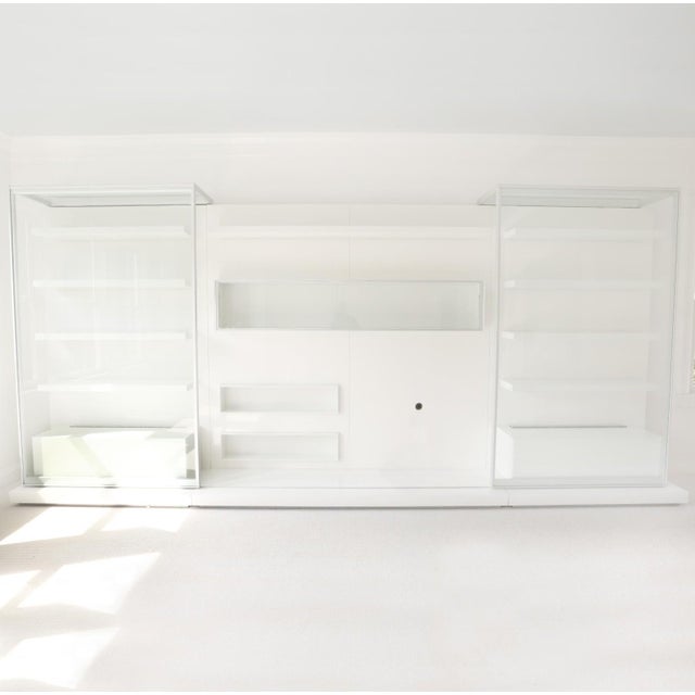 Italy, for Alivar, multi-part, wall-mount form, high gloss white lacquer, brushed steel and glass, including two tall...
