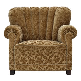 Danish Oak Relax Armchair with Velour Upholstery, 1960s For Sale