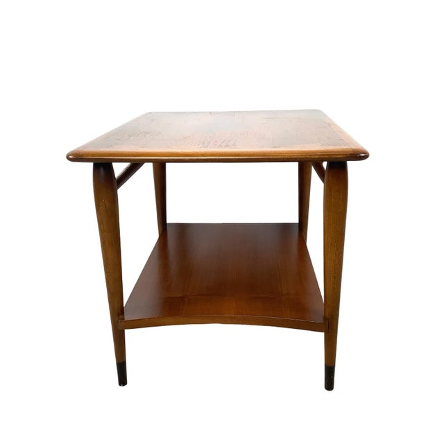 Lane Furniture Vintage Lane Acclaim Two-Tier End Table by Andre Bus | Walnut & Oak Dovetail Inlay For Sale - Image 4 of 18