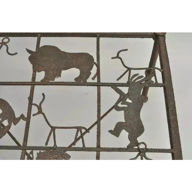 Late 20th Century Native American Glyph Figures Metal and Glass Square Brutalist Coffee Table For Sale - Image 5 of 10