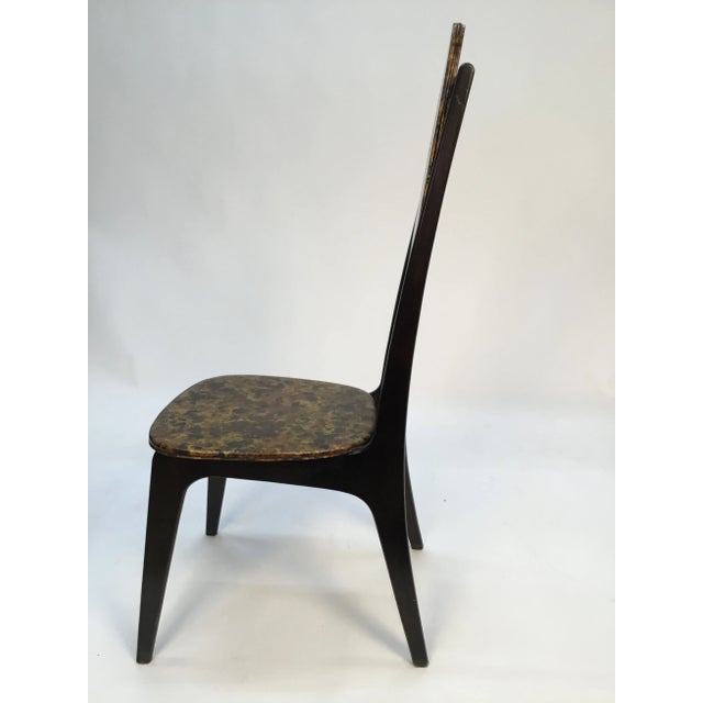 1950s Gothic Ebonized Back Side Chair With Original Vinyl Upholstery . For Sale - Image 5 of 13