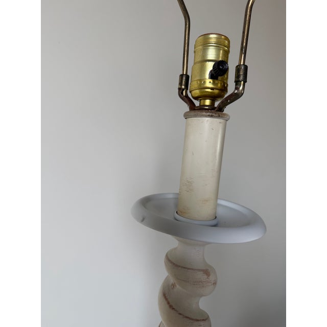 1970s Vintage Hollywood Regency White Twist-Carved Wood Floor Lamp For Sale - Image 11 of 12