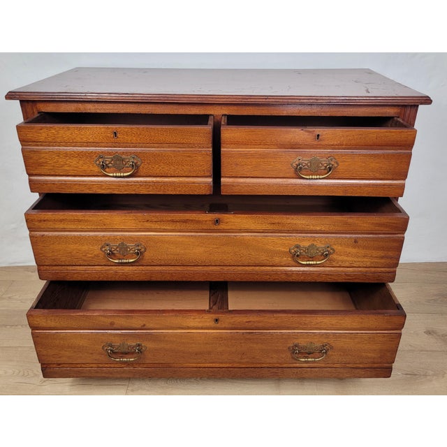 1910s Edwardian Walnut 2 Over 3 Chest of Drawers with Drop Handles, 1910s For Sale - Image 5 of 18