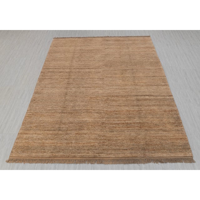 High Quality Hand Knotted Tan Camel Jute Loop Pattern Solid Rug 8x10Ft. For Sale - Image 6 of 12