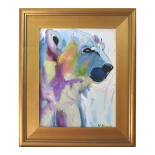 Impressionist Polar Bear Painting Including the Antiqued Gold Wood Frame For Sale