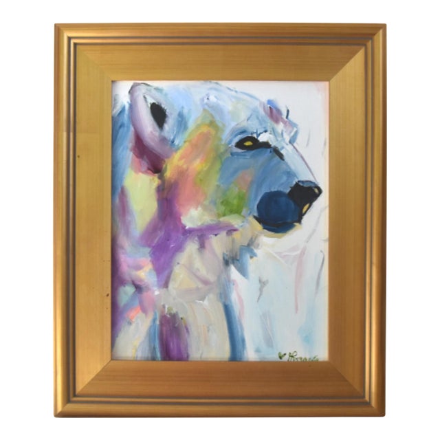 Impressionist Polar Bear Painting Including the Antiqued Gold Wood Frame For Sale
