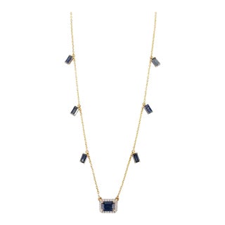 2.1carat Deep Blue Sapphire Charm Diamond Necklace in 14k Gold For Sale