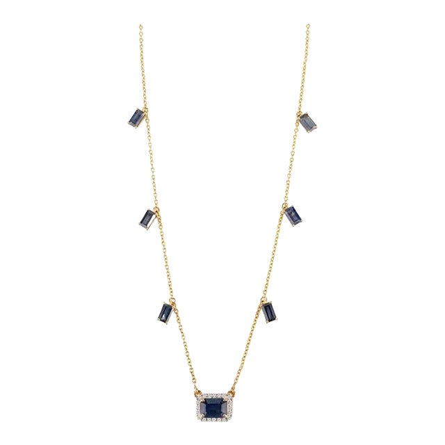 2.1carat Deep Blue Sapphire Charm Diamond Necklace in 14k Gold For Sale