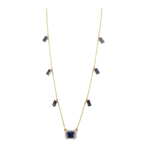 2.1carat Deep Blue Sapphire Charm Diamond Necklace in 14k Gold