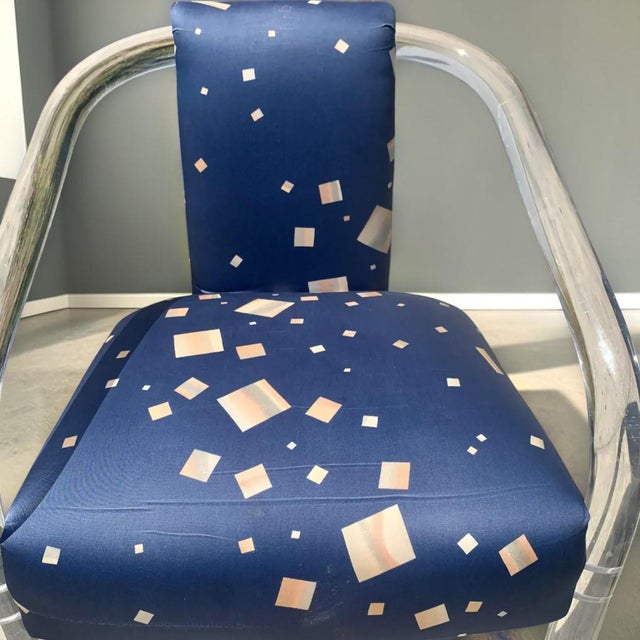 Upholstered Charles Hollis Jones Style Lucite Dining Chairs - Set of 4 For Sale - Image 9 of 13