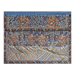 Antique Early 19th Century Blue Chinese Cloud Band Dragon Design Silk Textile For Sale