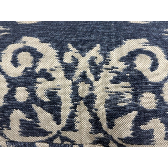 Ivory Bespoke Blue + Ivory Ikat Damask Throw Pillows, Pair For Sale - Image 8 of 12