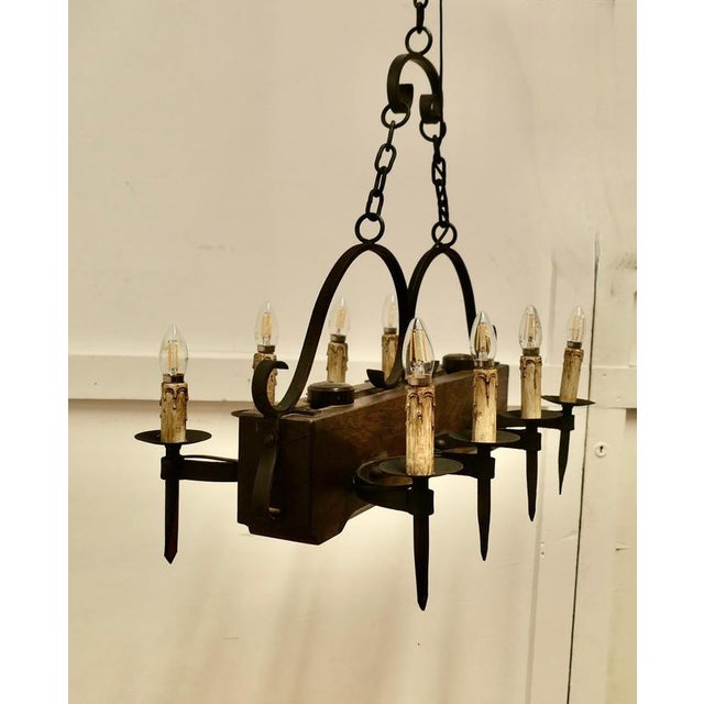 1960s Large French Medieval Rustic Chandelier, 1960 For Sale - Image 5 of 11