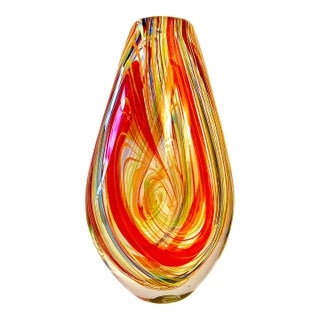 Mid-Century Murano Teardrop Vase With Atomic Swirl For Sale