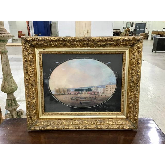 Neapolitan School, 19th Century Grand Tour landscapes gouache painting on canvas. Mounted in fine period gold gilt frame.