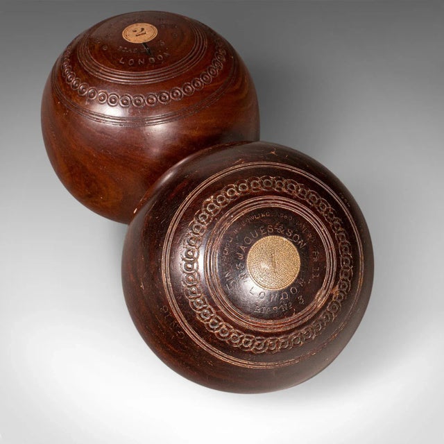 Antique Lawn Bowls Set, English, Woods, Ceramic Jacks, Garden Game, Edwardian For Sale - Image 9 of 12