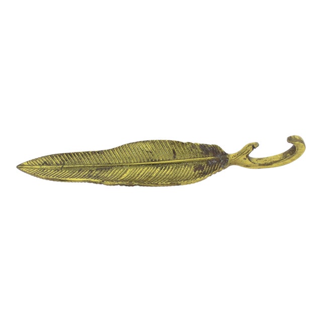 Vintage Gold Brass Feather Bottle Opener For Sale