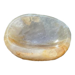 Golden Healer Quartz Crystal Bowl From Brazil by Robyn Nola Luxe Gemstone Decor For Sale