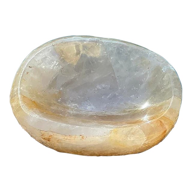 Golden Healer Quartz Crystal Bowl From Brazil by Robyn Nola Luxe Gemstone Decor For Sale