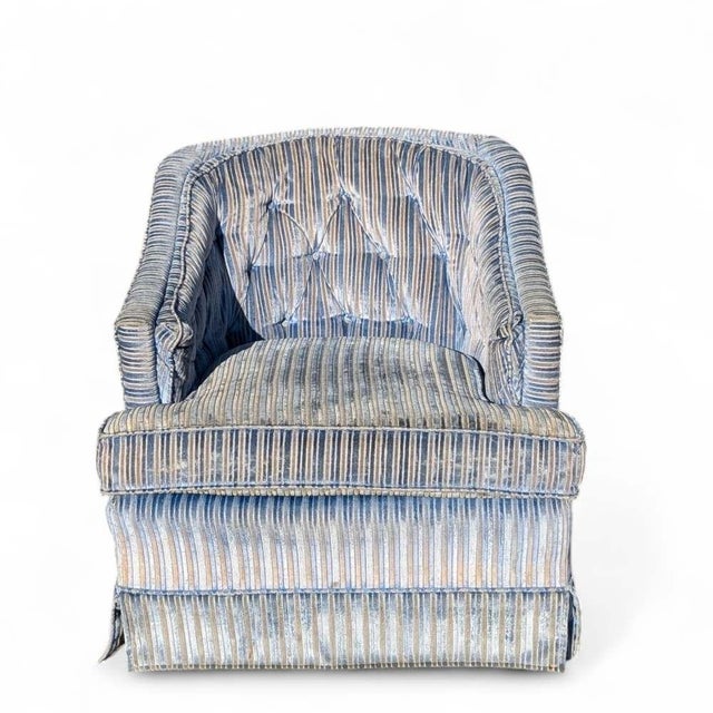 1970s Vintage Blue Striped Velvet Swivel Lounge Chair, Late 20th Century For Sale - Image 5 of 13