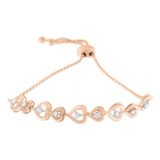 Rose Plated Sterling Silver Diamond Heart-Linked Bolo Bracelet (0.30 cttw, H-I Color, I2-I3 Clarity) For Sale