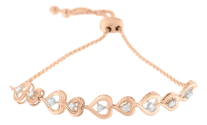 Rose Plated Sterling Silver Diamond Heart-Linked Bolo Bracelet (0.30 cttw, H-I Color, I2-I3 Clarity)