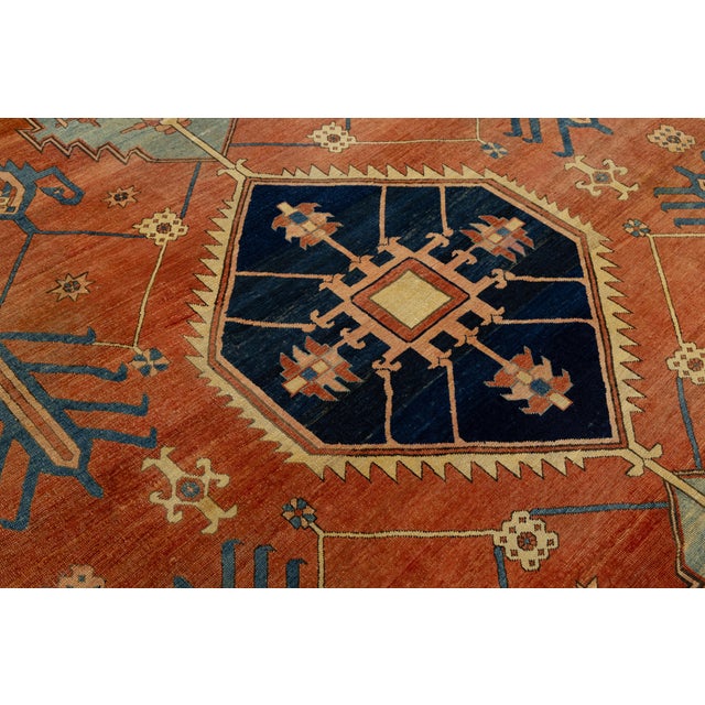 Textile 19th Century Antique Serapi Rug With Terracotta & Indigo Medallion For Sale - Image 7 of 12