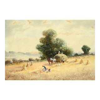 Wheat Field Harvest, Early 20th Century Figurative Landscape For Sale