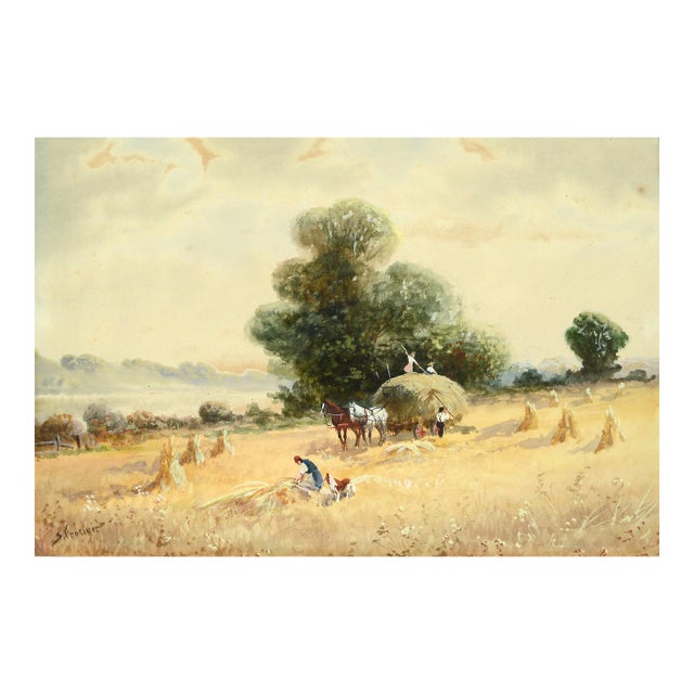 Wheat Field Harvest, Early 20th Century Figurative Landscape For Sale