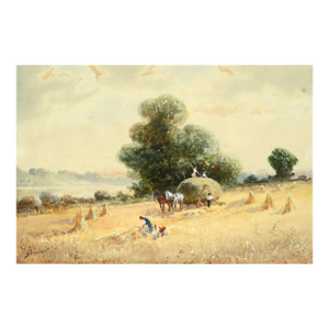 Wheat Field Harvest, Early 20th Century Figurative Landscape
